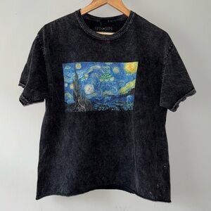 Fifth Sun Starry Night Van Gogh Alien Short Sleeve Crew Neck Crop T-Shirt Large